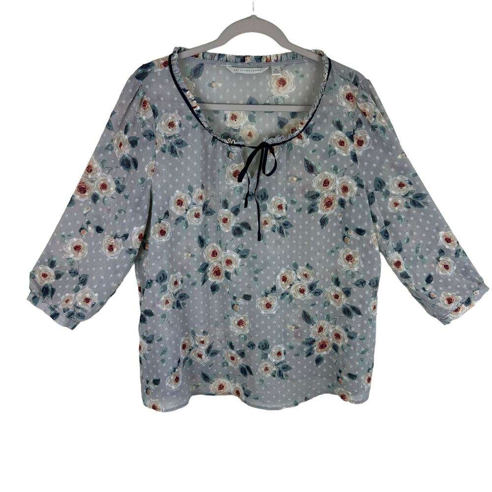LC Lauren Conrad Floral Sheer 3/4 Sleeve Lightweight Embroidered Blouse Size XL